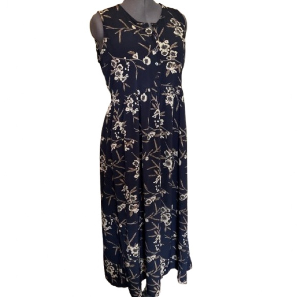 Vintage Northern Traditions Floral Sleeveless Button Front Babydoll Maxi Dress
